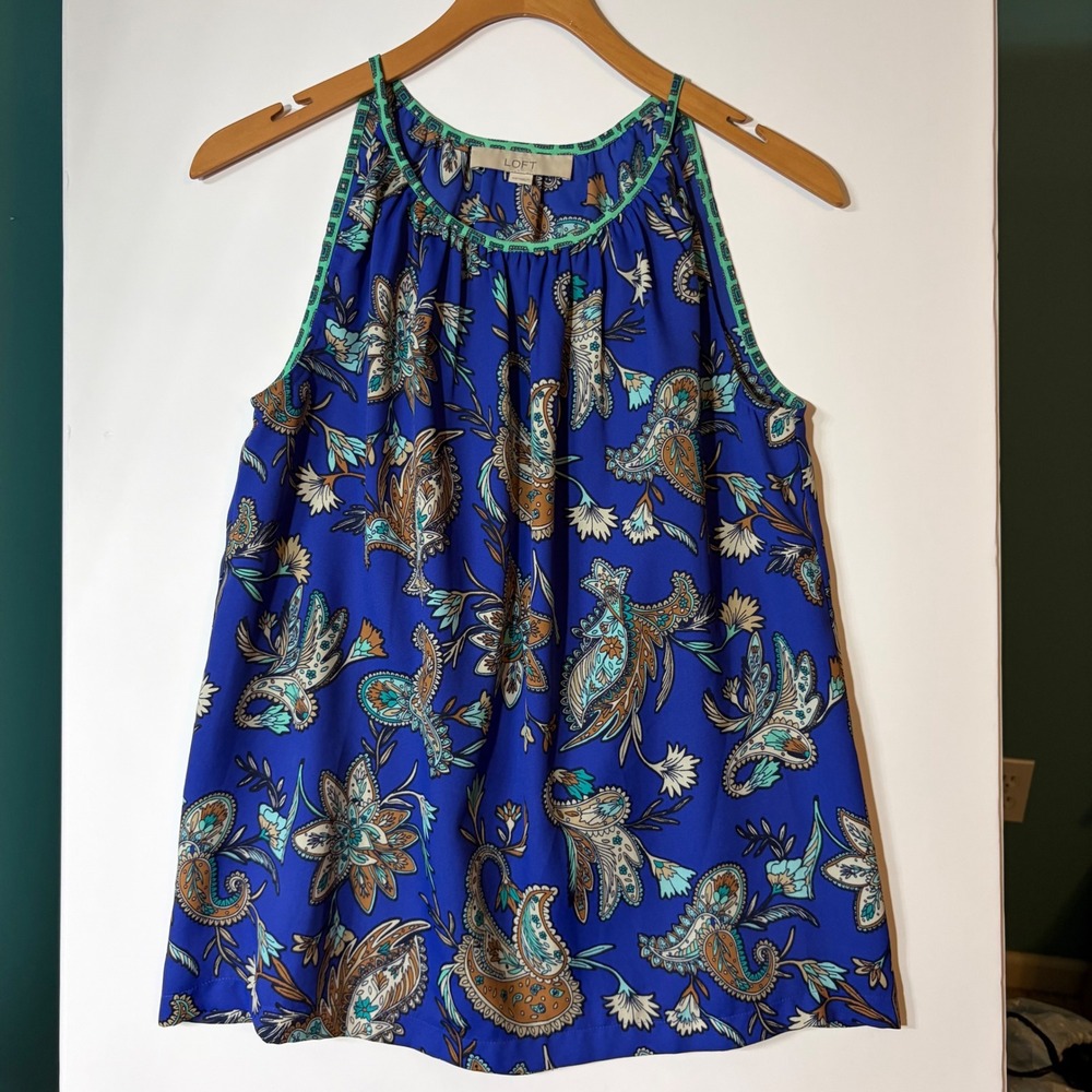 LOFT Womens XS Blue Paisley Sleeveless Blouse Tank Top